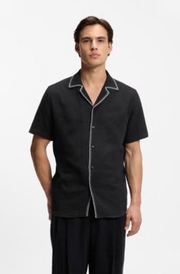 Relaxed-fit shirt in cotton seersucker, Black