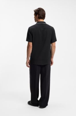 Relaxed-fit shirt in cotton seersucker, Black