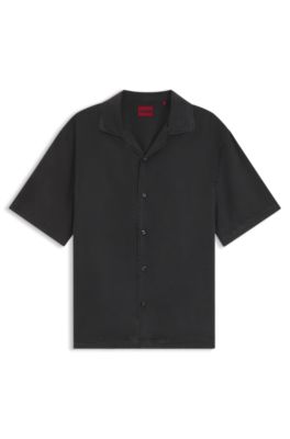 Camisa oversize fit con cuello cubano, Negro