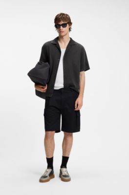 Camisa oversize fit con cuello cubano, Negro