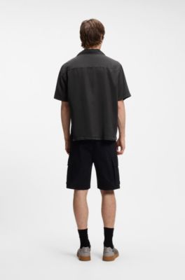 Camisa oversize fit con cuello cubano, Negro