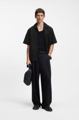 Camisa oversize fit en algod&oacute;n con bordado ingl&eacute;s, Negro