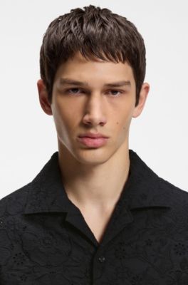 Camisa oversize fit en algod&oacute;n con bordado ingl&eacute;s, Negro