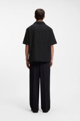 Camisa oversize fit en algod&oacute;n con bordado ingl&eacute;s, Negro