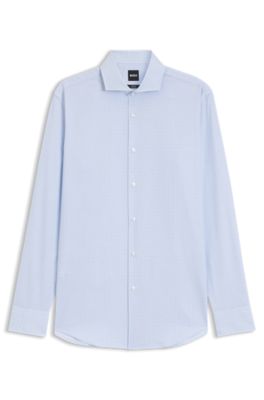 Camisa slim fit en sarga de algod&oacute;n de planchado f&aacute;cil, Celeste