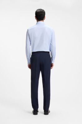 Camisa slim fit en sarga de algod&oacute;n de planchado f&aacute;cil, Celeste