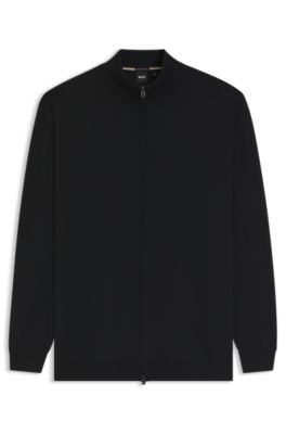 Zippered cardigan in extra-fine merino wool, Black