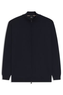 Zippered cardigan in extra-fine merino wool, Dark Blue