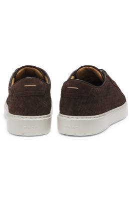 Baskets Gary avec tige en cuir su&eacute;d&eacute; tiss&eacute;, Marron fonc&eacute;