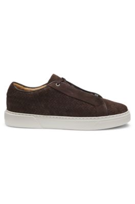 Baskets Gary avec tige en cuir su&eacute;d&eacute; tiss&eacute;, Marron fonc&eacute;