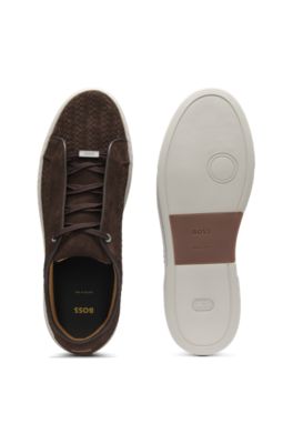 Baskets Gary avec tige en cuir su&eacute;d&eacute; tiss&eacute;, Marron fonc&eacute;
