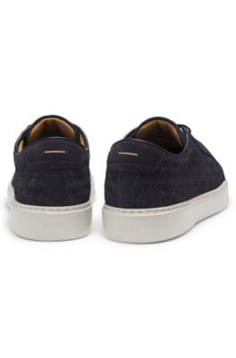 Baskets Gary avec tige en cuir su&eacute;d&eacute; tiss&eacute;, Bleu fonc&eacute;