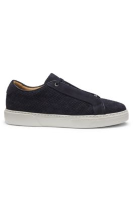 Baskets Gary avec tige en cuir su&eacute;d&eacute; tiss&eacute;, Bleu fonc&eacute;