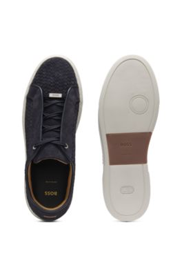 Baskets Gary avec tige en cuir su&eacute;d&eacute; tiss&eacute;, Bleu fonc&eacute;