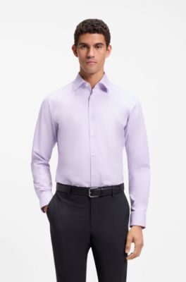 Easy-iron regular-fit shirt in stretch cotton, Light Purple