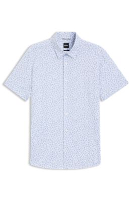 Printed slim-fit shirt in cotton-blend jersey, Light Blue
