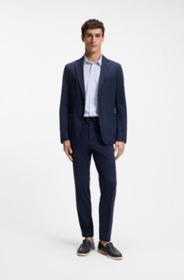 Printed slim-fit shirt in cotton-blend jersey, Light Blue