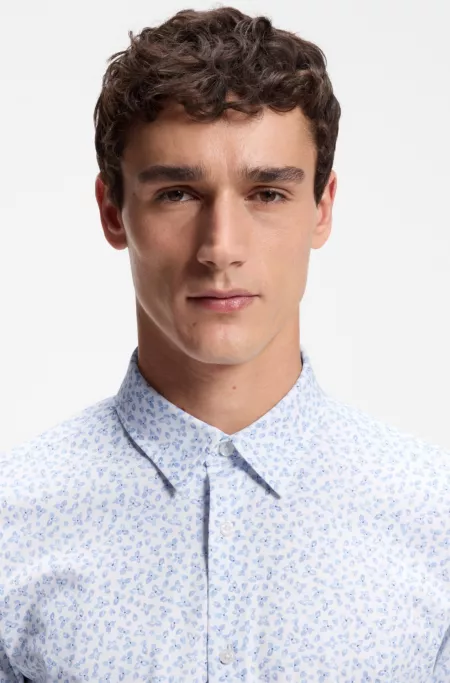Printed slim-fit shirt in cotton-blend jersey