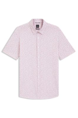Printed slim-fit shirt in cotton-blend jersey, light pink