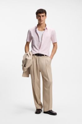 Camisa slim fit en punto de algod&oacute;n estampado, Rosa claro
