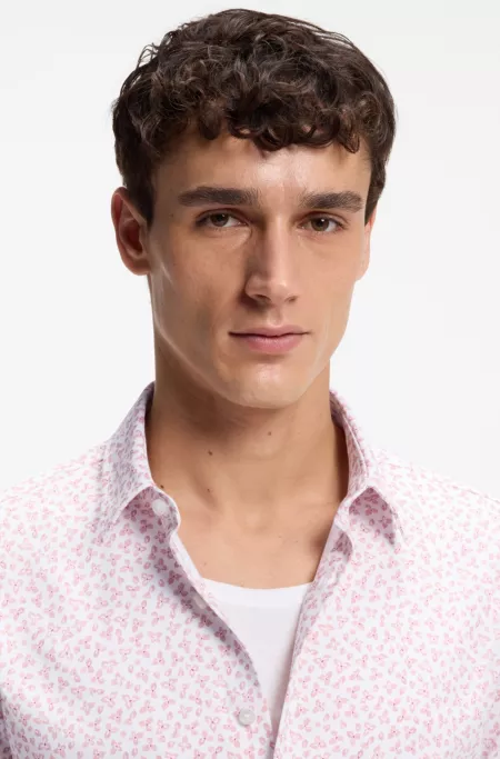 Printed slim-fit shirt in cotton-blend jersey