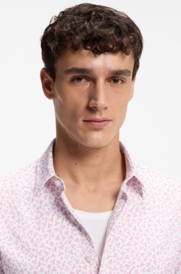 Printed slim-fit shirt in cotton-blend jersey, light pink