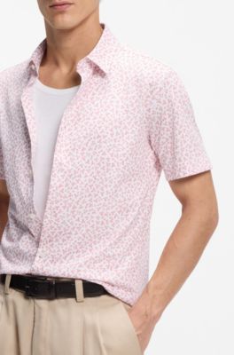 Printed slim-fit shirt in cotton-blend jersey, light pink