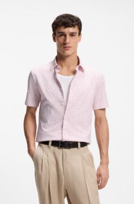 Printed slim-fit shirt in cotton-blend jersey, light pink