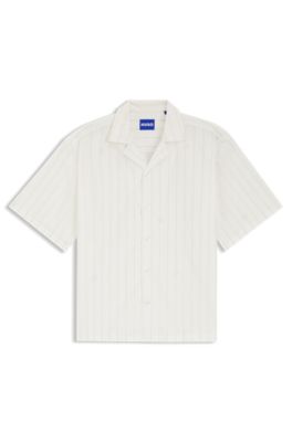 Chemise coupe d&eacute;contract&eacute;e en popeline de coton imprim&eacute;e, Blanc