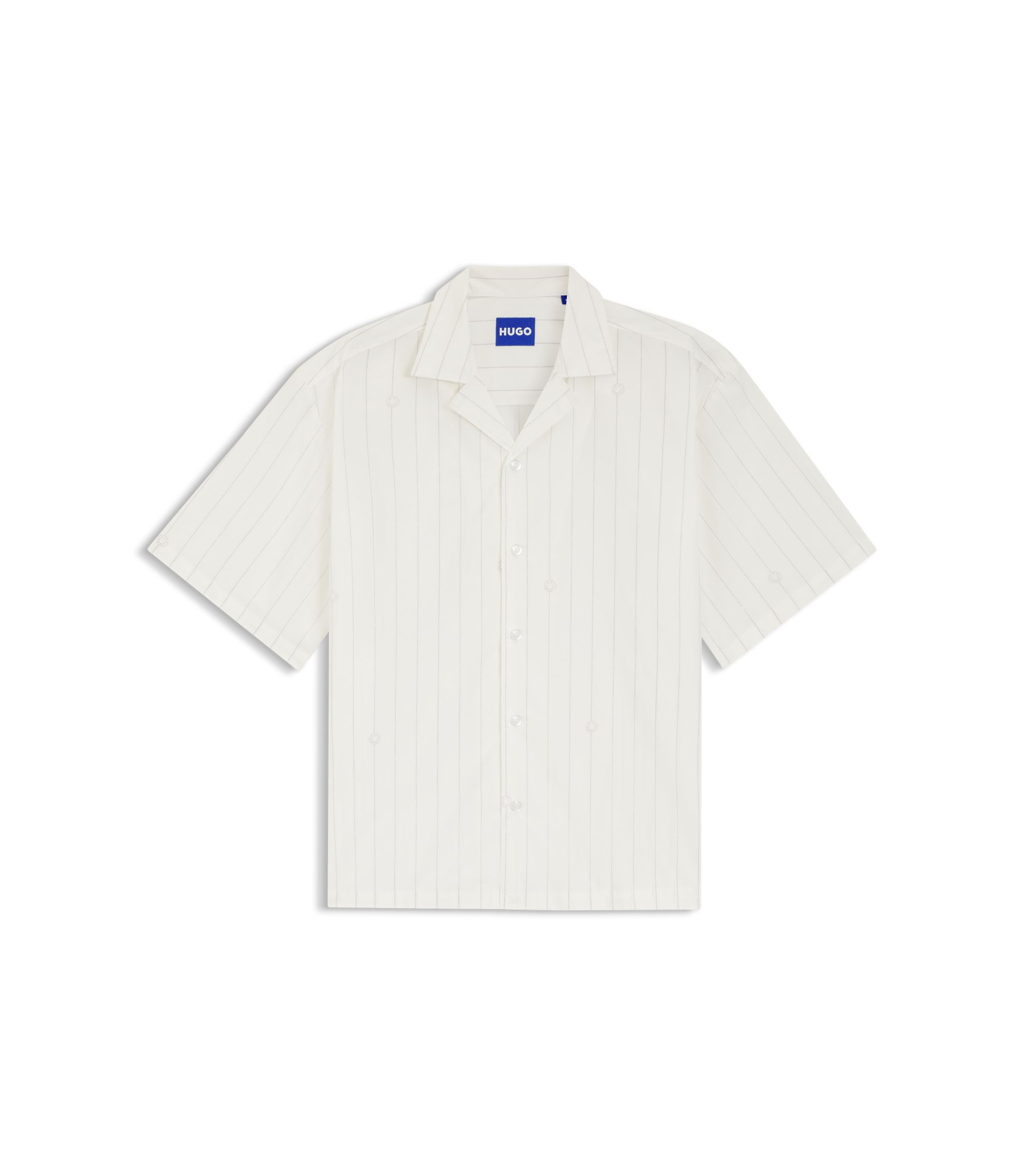 HUGO - Printed relaxed-fit shirt in cotton poplin - White