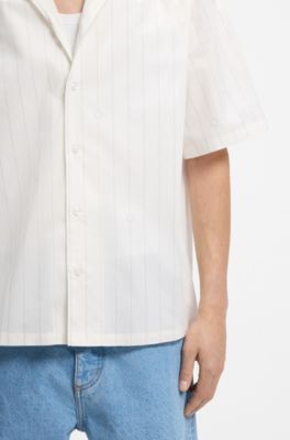 Chemise coupe d&eacute;contract&eacute;e en popeline de coton imprim&eacute;e, Blanc