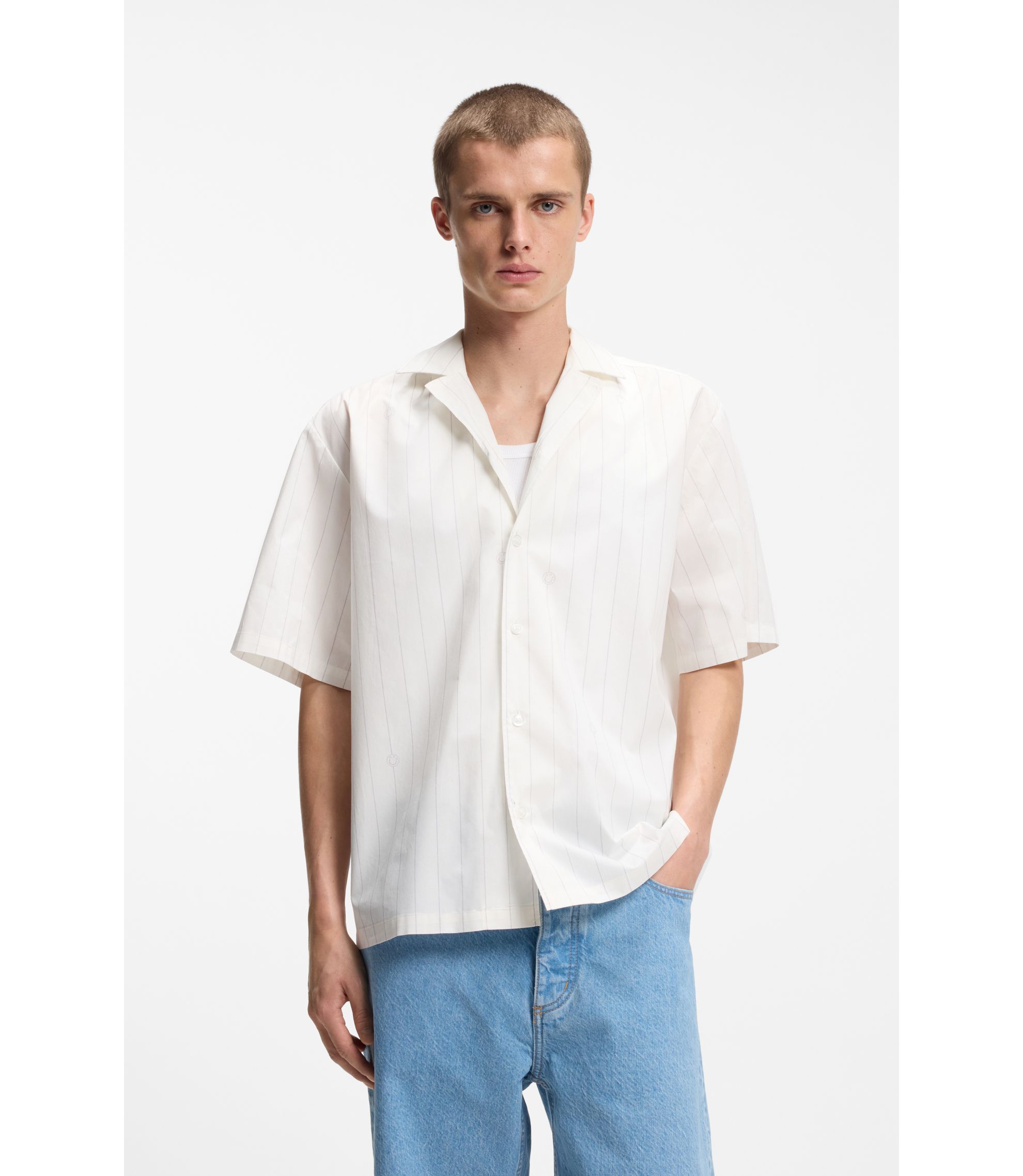 hugo boss white dress shirt C-HAL-HBD-C1-223 Polo Trimmed with a signature stripe inside the spread collar BOSS by Hugo Boss Men's