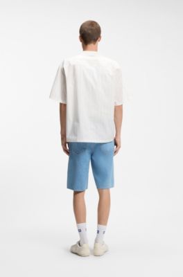 Printed relaxed-fit shirt in cotton poplin, White