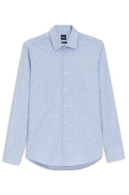 Regular-fit shirt in printed stretch cotton, Light Blue