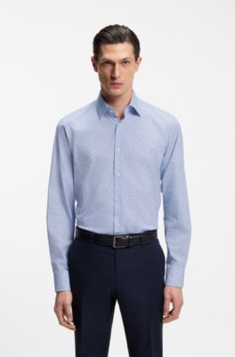 Chemise Regular en coton stretch imprim&eacute;, bleu clair