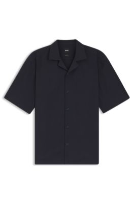 Camisa relaxed fit en malla de lana, Azul oscuro