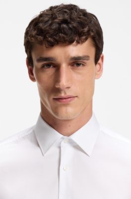 Easy-iron slim-fit shirt in cotton poplin, White
