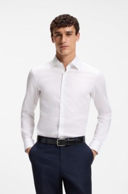 Camisa slim fit en popel&iacute;n de algod&oacute;n de planchado f&aacute;cil, Blanco