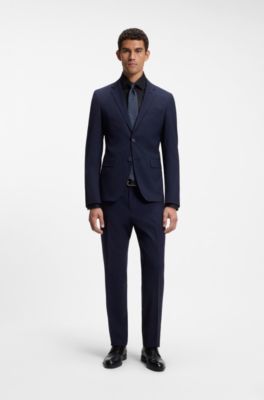Easy-iron slim-fit shirt in cotton poplin, Dark Blue