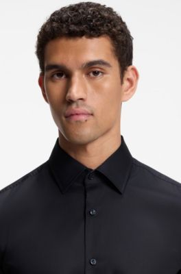 Easy-iron slim-fit shirt in cotton poplin, Dark Blue