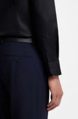 Chemise Slim Fit en popeline de coton facile &agrave; repasser, Bleu fonc&eacute;