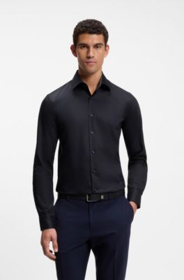 Camisa slim fit en popel&iacute;n de algod&oacute;n de planchado f&aacute;cil, Azul oscuro