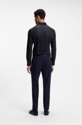 Easy-iron slim-fit shirt in cotton poplin, Dark Blue