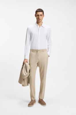 Camisa slim fit en tejido de sirsaca el&aacute;stica t&eacute;cnica italiana, Blanco