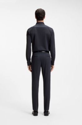 Slim-fit shirt in Italian performance-stretch seersucker, Dark Blue