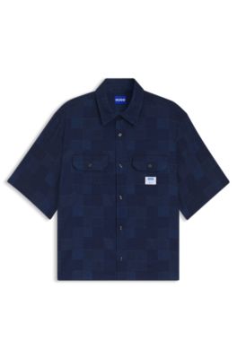 Oversized-fit shirt with check pattern, Dark Blue