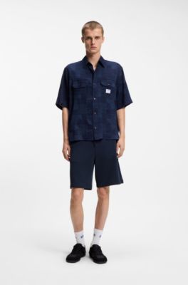 Camisa oversize fit de algod&oacute;n a cuadros, Azul oscuro