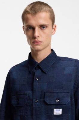 Oversized-fit shirt with check pattern, Dark Blue