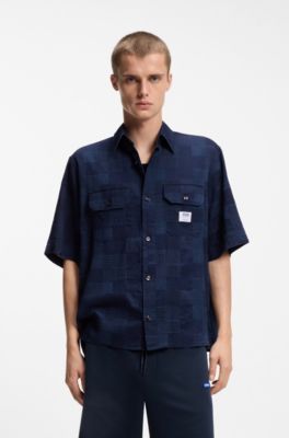 Camisa oversize fit de algod&oacute;n a cuadros, Azul oscuro
