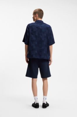 Camisa oversize fit de algod&oacute;n a cuadros, Azul oscuro